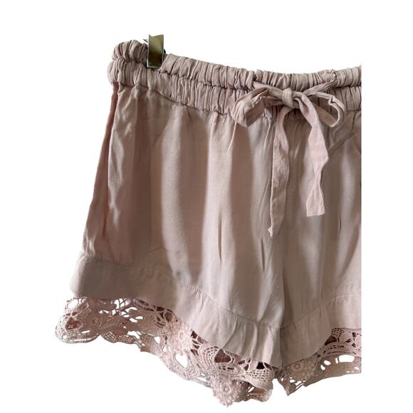 IRO Dainie Crepe High Waisted Pull on Shorts Lace Trim Dusty Rose 40 - Picture 3 of 7